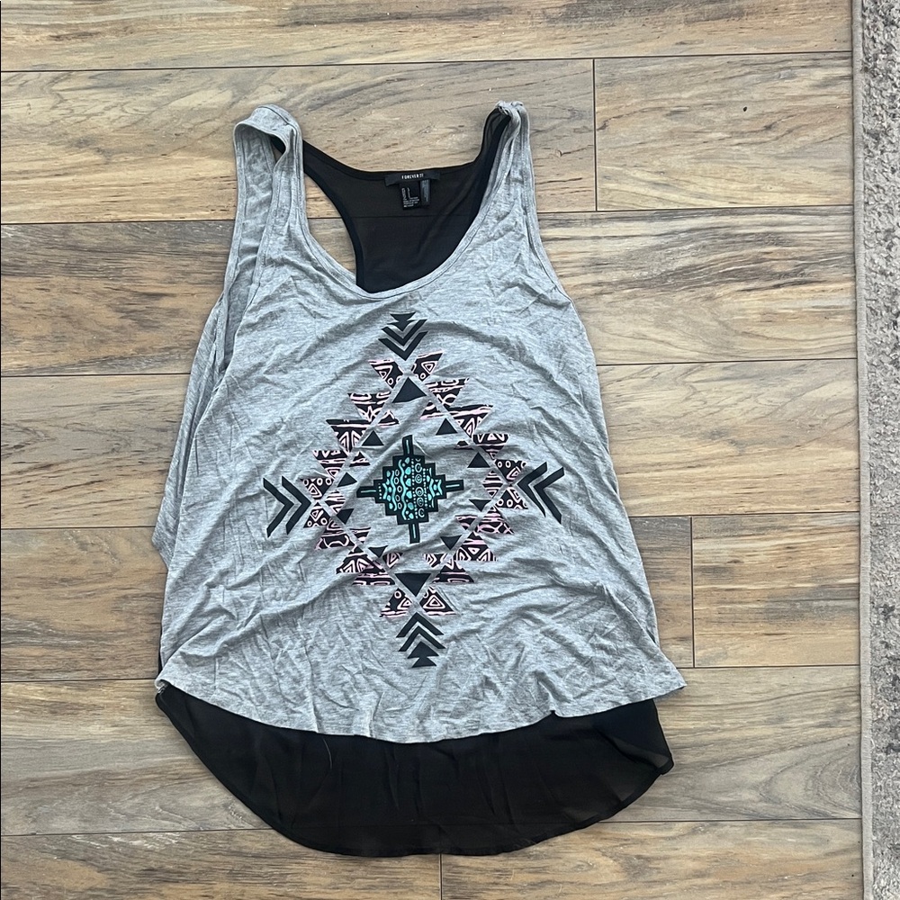 Forever 21 Gray and Black Aztec Print Tank Top